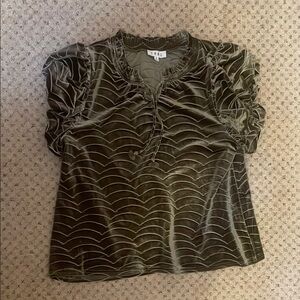 THML Green Ruched Mandarin Collar Blouse